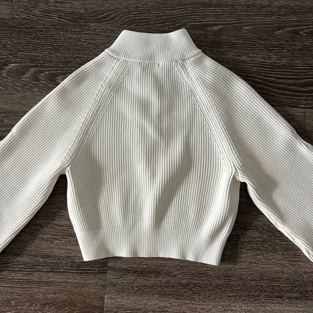 NWOT House of CB Reeva White Balloon Sleeve Ribbed Sweater Zip Top Size Small - Picture 10 of 16